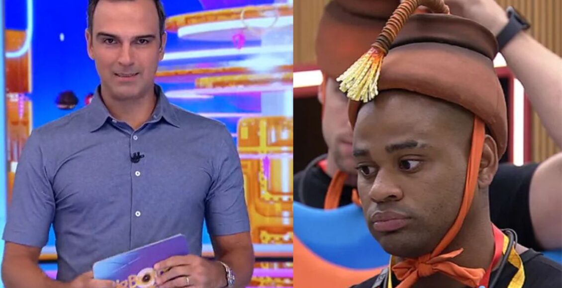 Horário do BBB 23 será mais cedo, na imagem o apresentador do programa e cezar, o atual líder