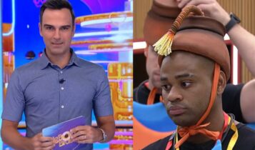 Horário do BBB 23 será mais cedo, na imagem o apresentador do programa e cezar, o atual líder