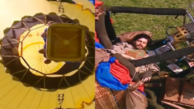 Quem é o homem que cai do balão em Chocolate com Pimenta?