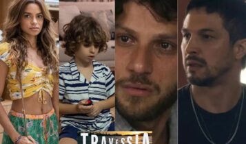 na imagem, brisa, tonho, ari e oto, apontado como quem é o pai do tonho na novela travessia pela mocinha