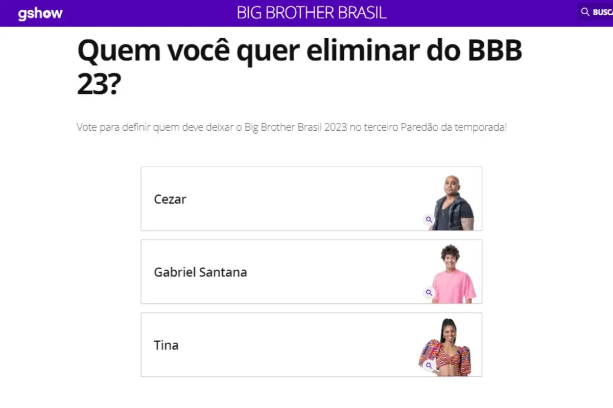 imagem da votação no site do gshow