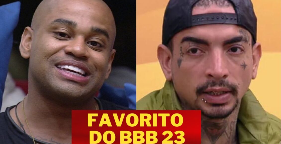 Na imagem Cezar e MC Guimê, líderes na parcial da enquete sobre quem é o favorito para ganhar o bbb 23