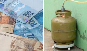 Notas de reais e botijão de gás para ilustrar matéria sobre vale gás