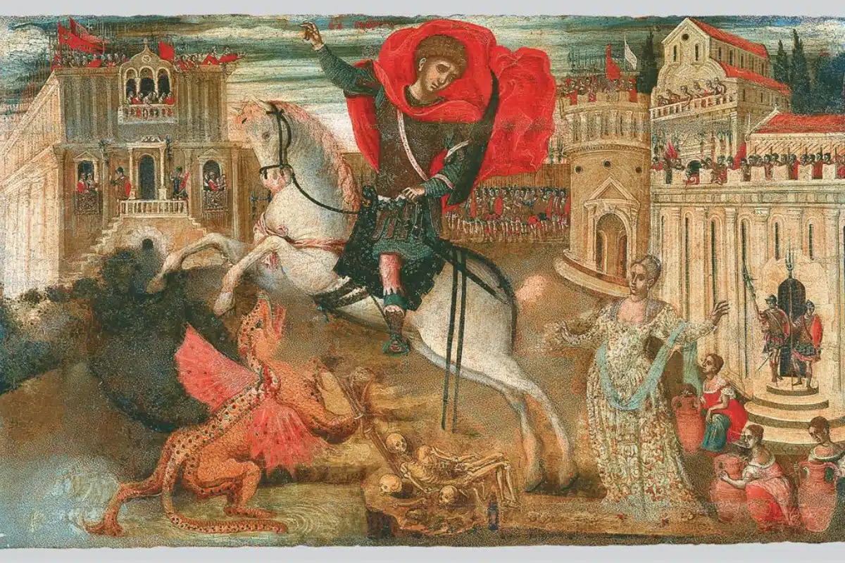 Pintura de São Jorge, matador de dragões, datada do século 16 (© Georgios Klontzas, Public domain, via Wikimedia Commons)