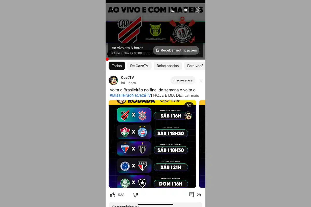 Jogo do Corinthians no CazéTV