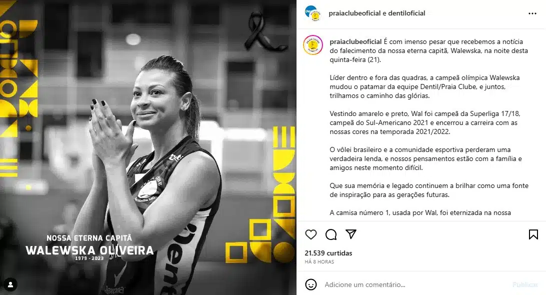 Veja as homenagens de atletas e clubes a Walewska do vôlei
