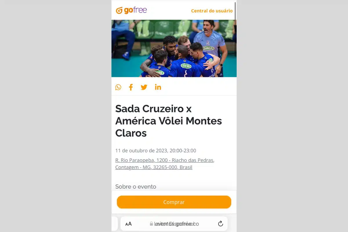 Como retirar ingressos do Sada Cruzeiro vôlei masculino de graça para crianças