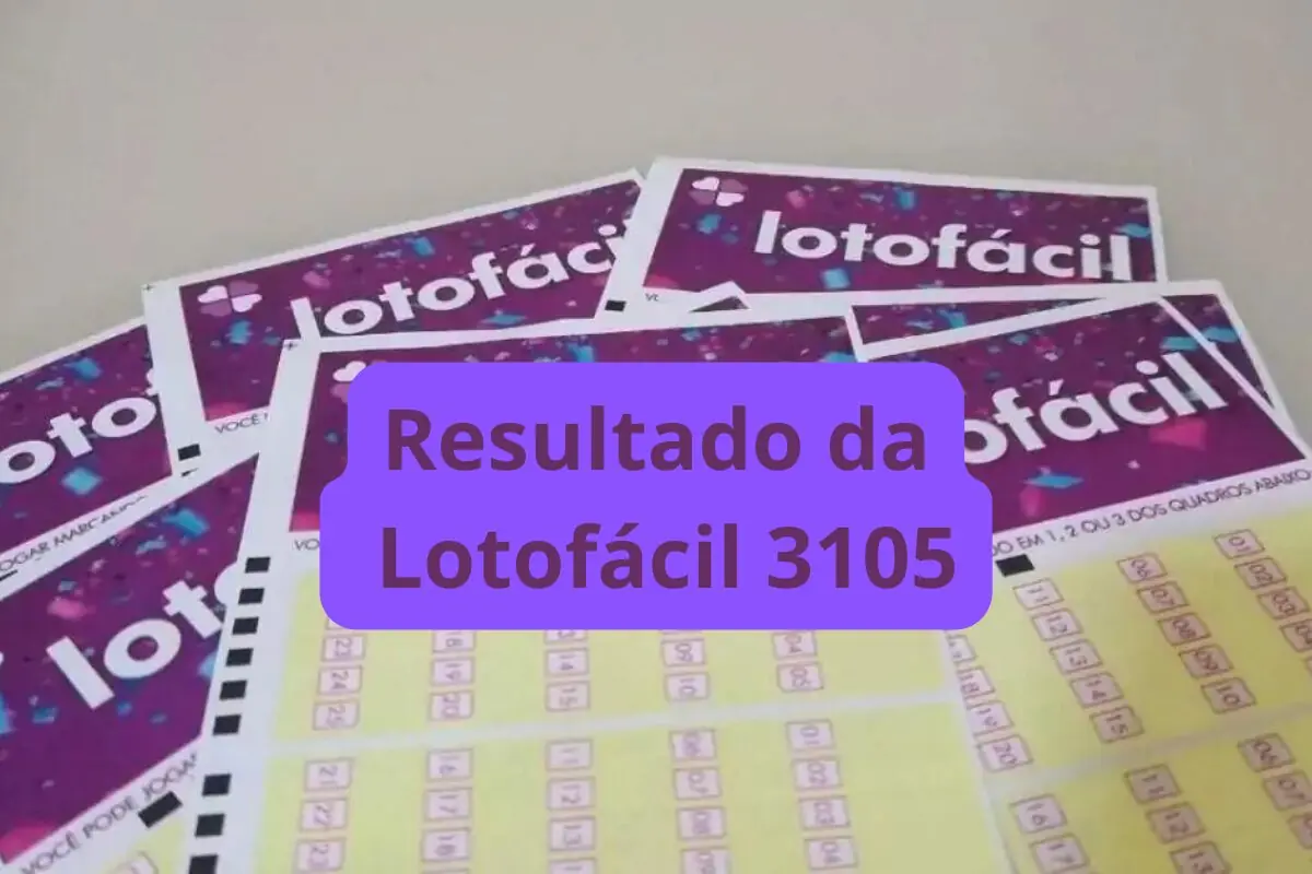 Imagem mostra resultado da Lotofácil 3105