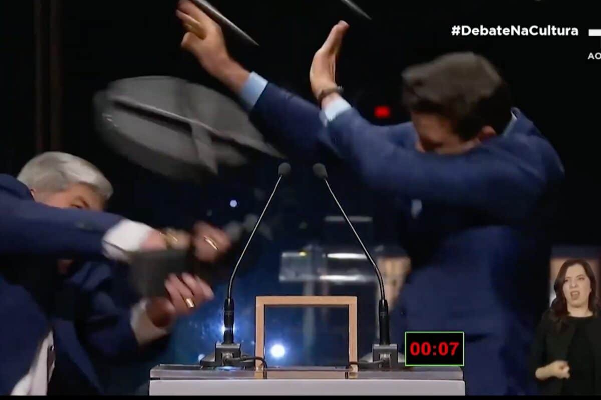VÍDEO: Datena dá cadeirada em Pablo Marçal em debate da TV Cultura