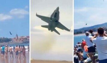 VÍDEO: Caça faz manobra arriscada para público e quase cai