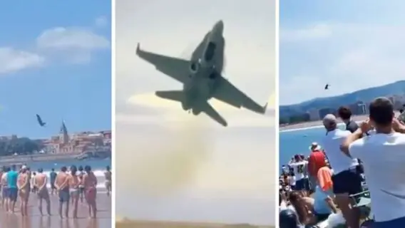 VÍDEO: Caça faz manobra arriscada para público e quase cai