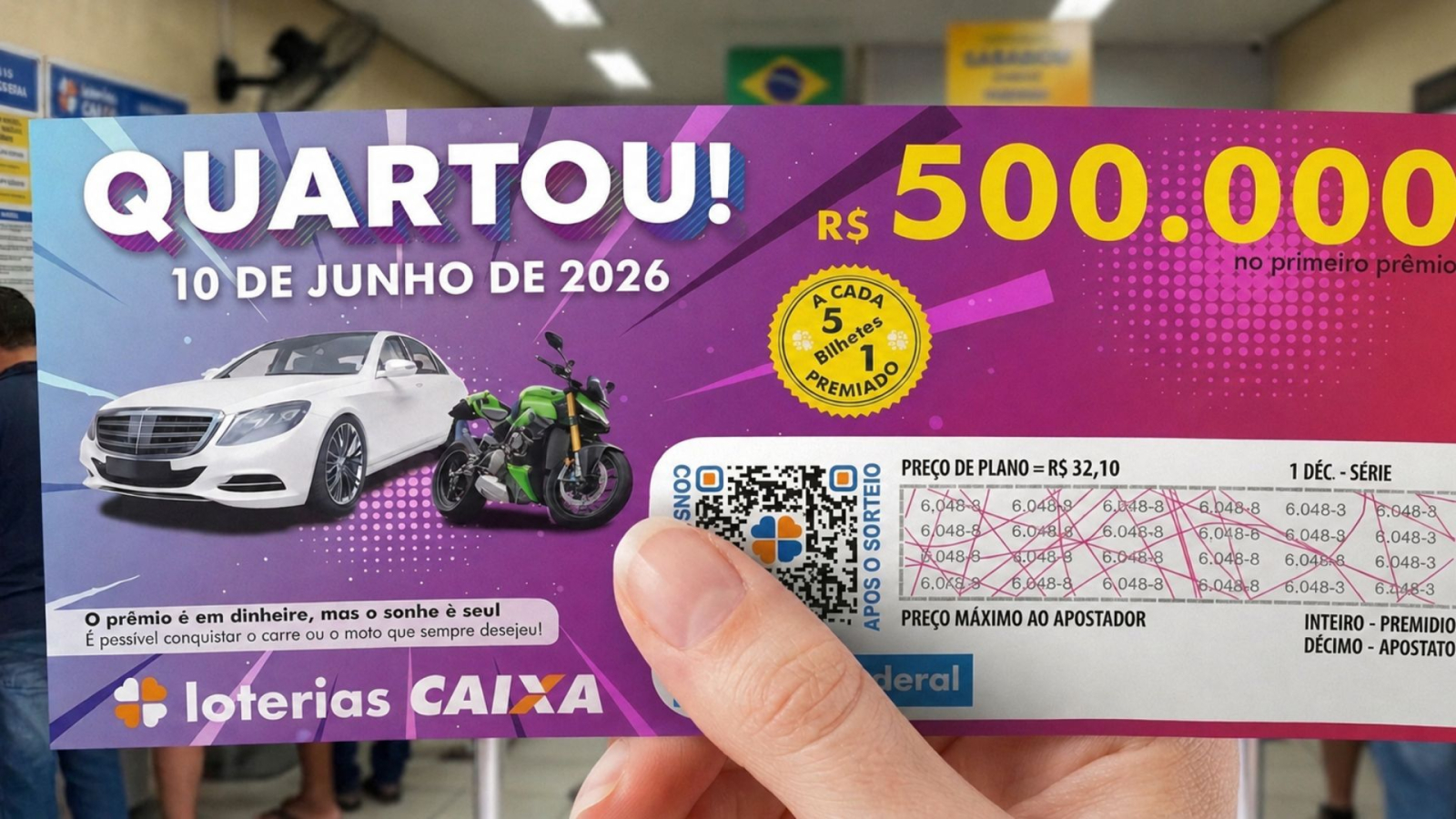 Resultado da Loteria Federal 6073 de quarta e rateio (10/06/26)