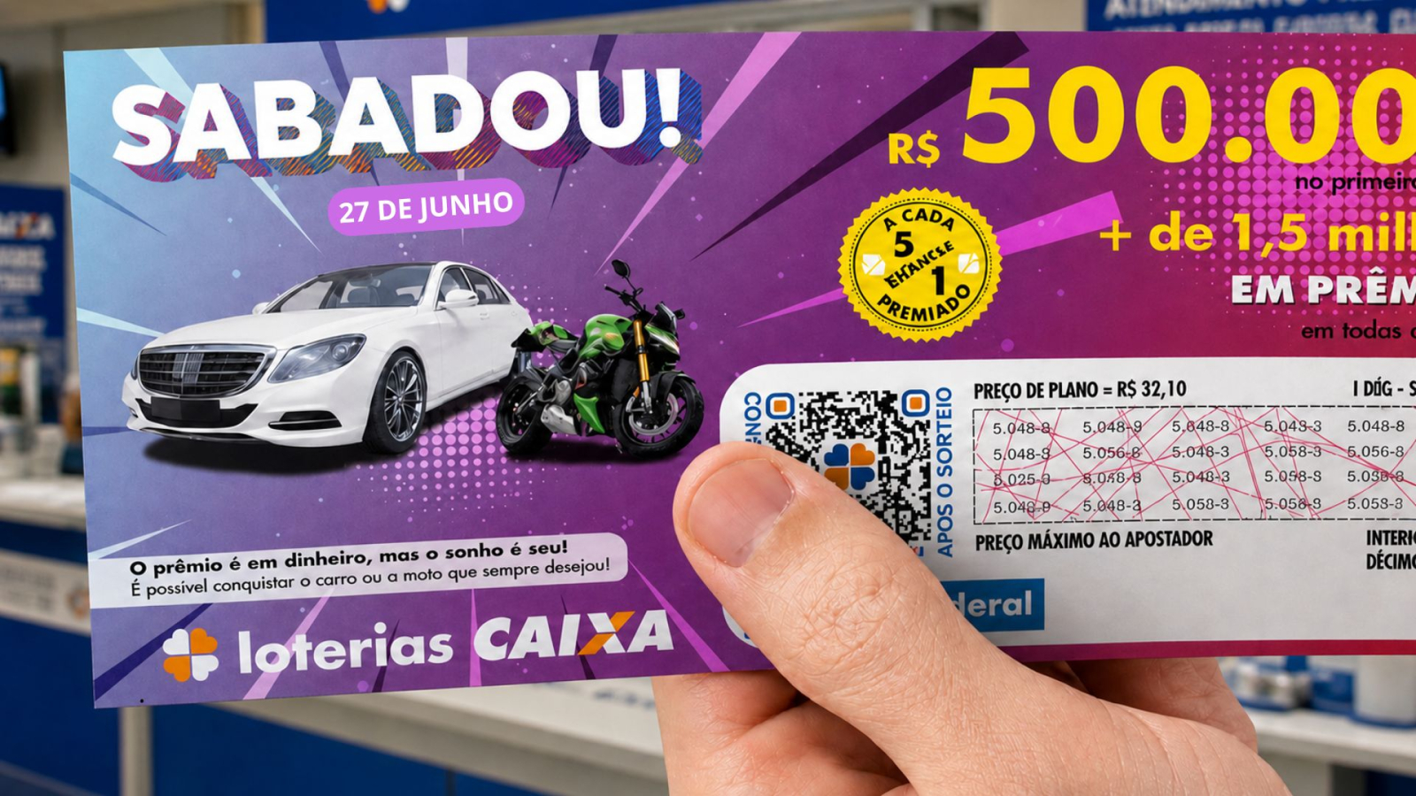 Resultado da Loteria Federal 6078 sábado e rateio hoje (27/06/26)